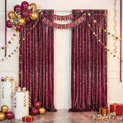 4x8FT Burgundy Red Sequin Backdrop Curtains Drape - Image 2