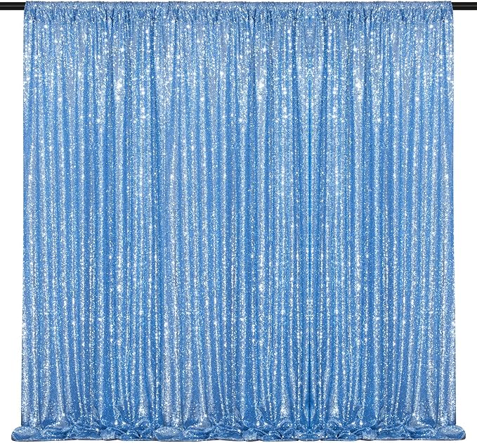 Baby Blue Glitter Sequin Backdrop Curtains 2 Pcs 5FTx10FT Baby Shower Party - Image 4