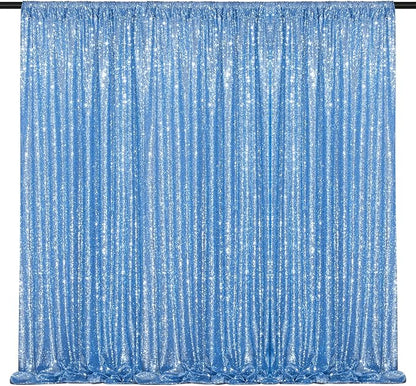 Baby Blue Glitter Sequin Backdrop Curtains 2 Pcs 5FTx10FT Baby Shower Party - Image 4