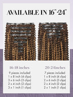 LUVME Seamless Clip in Hair Extensions Human Hair, 16 Inch 135g 9pcs #2/27 Hair Extensions Clip in Human Hair Kinky Curly Remy Hair