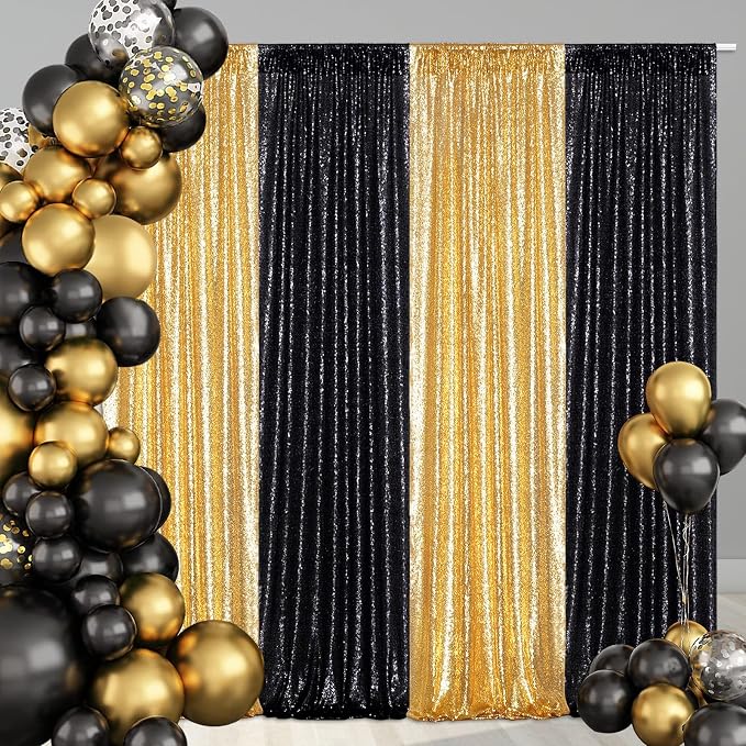 Poise3EHome Black Sequin Backdrop Curtains, 4 Panels 2FTx8FT Glitter Background - Image 2