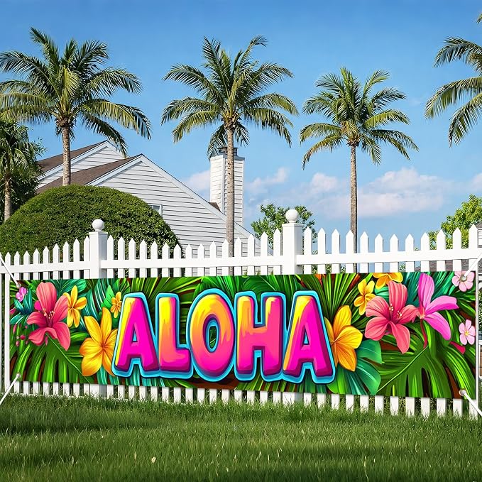 HOMETITUTE Luau Party Decorations Aloha Hawaiian Fence Banner 79 x 18 inch | - Image 5