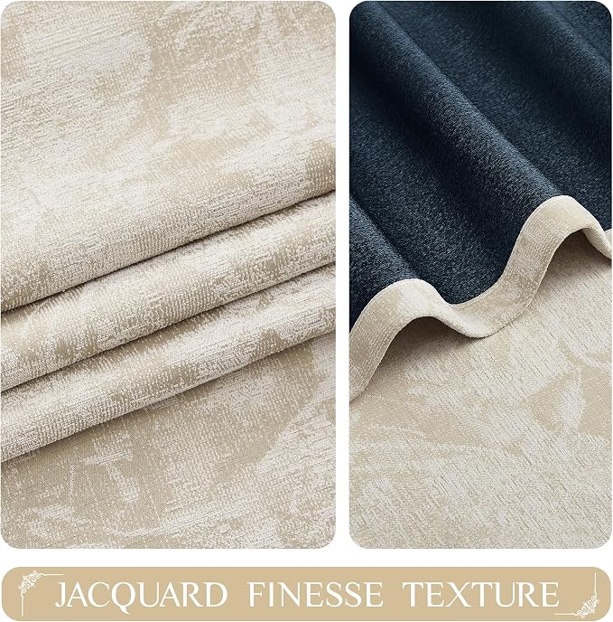 Beauoop Beige Floral Jacquard Blackout Curtains - Image 2