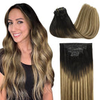 GOO GOO Clip in Hair Extensions Real Human Hair, Remy Human Hair Extensions Clip ins for Women, Natural Human Hair, 20inch 150g 7Pcs, 2/6/18 Balayage Brown to Dirty Blonde