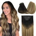 GOO GOO Clip in Hair Extensions Real Human Hair, Remy Human Hair Extensions Clip ins for Women, Natural Human Hair, 16inch 130g 7Pcs, 2/6/18 Balayage Brown to Dirty Blonde