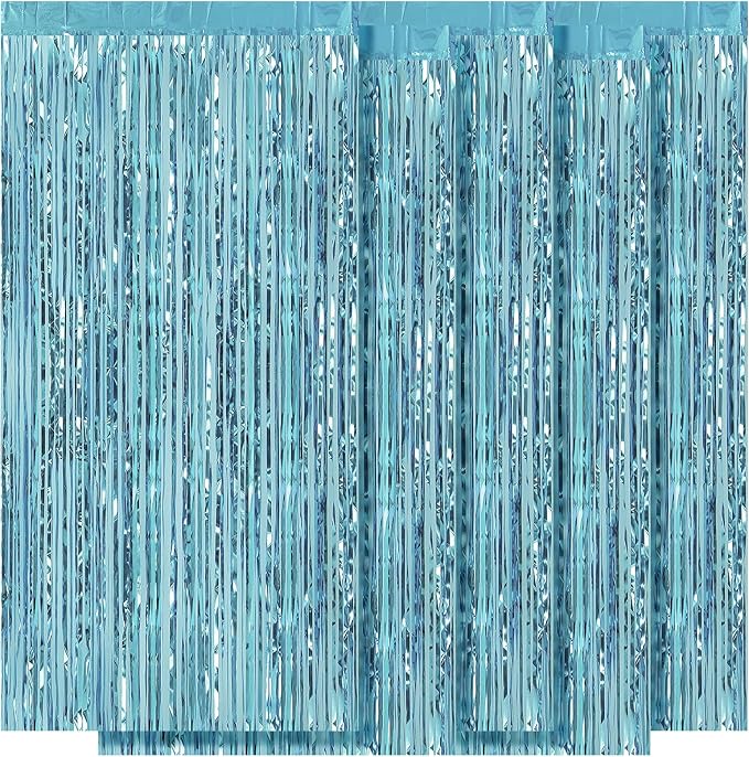 5 Pack Blue Fringe Backdrop 3.2ft x 8.2ft Foil Curtain Tinsel Foil Fringe by Ohiyoo