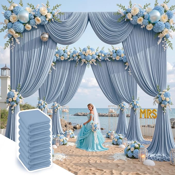 40 ft x 10 ft Wrinkle Free Dusty Blue Backdrop Curtain by Outpain