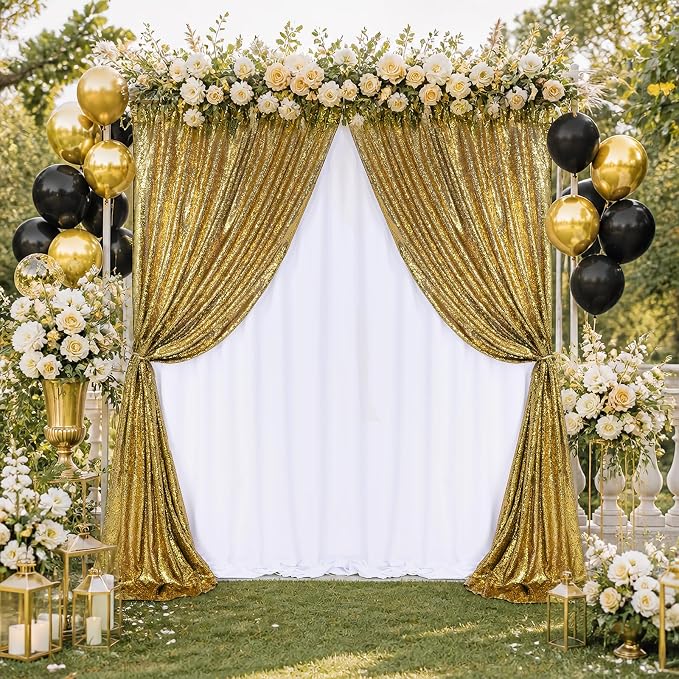 Black Gold Sequin Curtains Backdrop 6 Pcs 2FTx8FT Shiny Shimmer Fabric | - Image 5