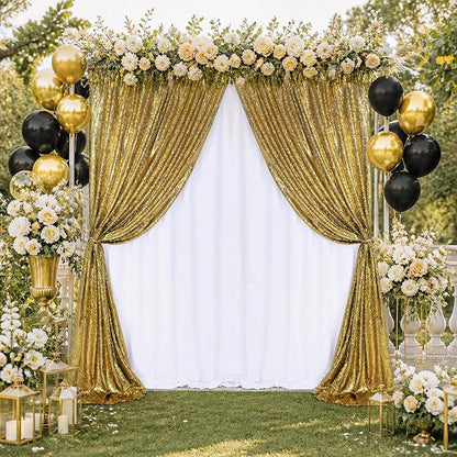 Black Gold Sequin Curtains Backdrop 6 Pcs 2FTx8FT Shiny Shimmer Fabric | - Image 5
