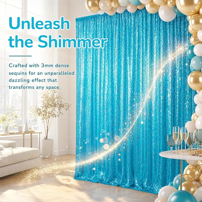 ShinyBeauty Sequin Backdrop Curtains 4 Panels 2x8FT Turquoise - Image 4