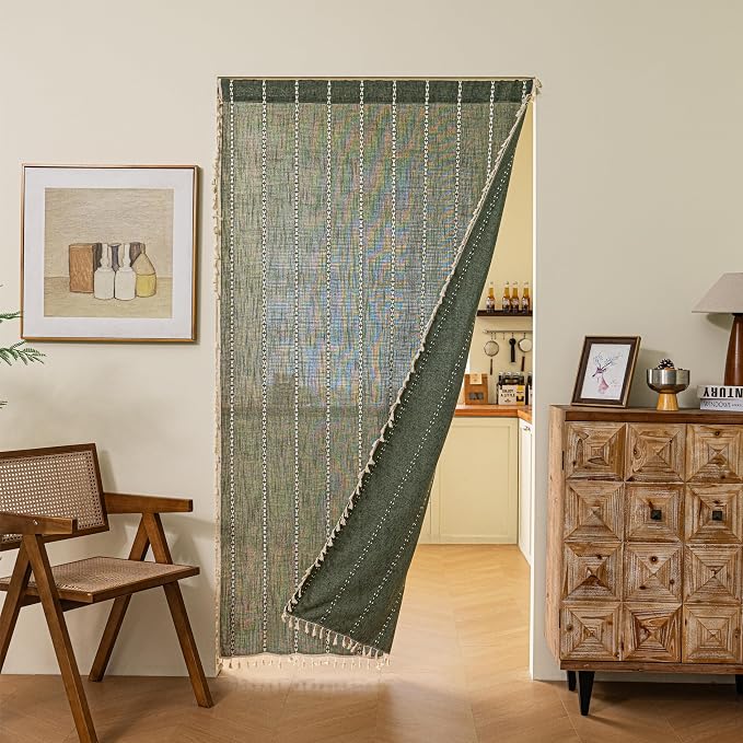 Sutuo Home Boho Door Curtains for Doorway Patio, Bohemian Linen Tassles Light by SutuoHome