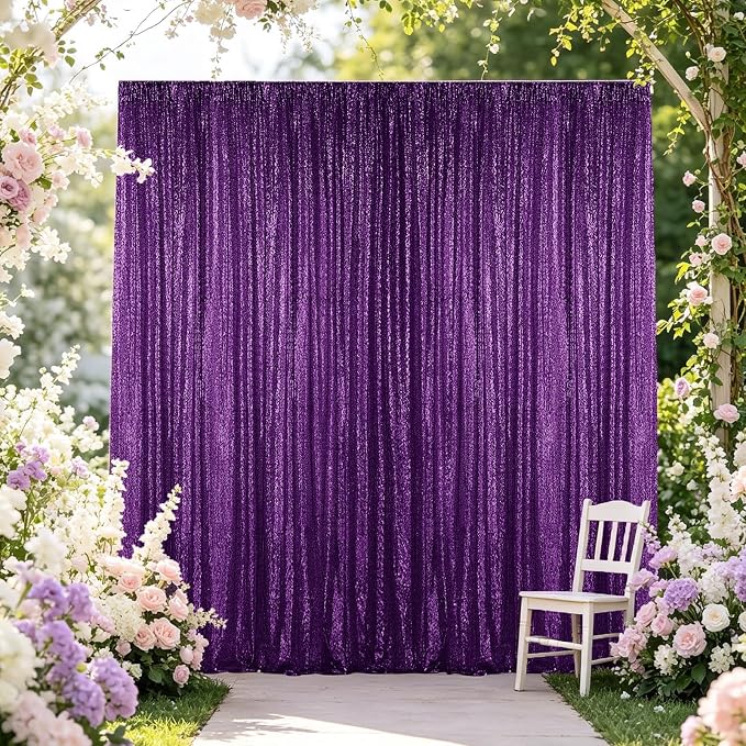 Hahuho Purple Sequin Backdrop Curtain, Party Decoration（2 Panels, 2FT x 8FT - Image 4