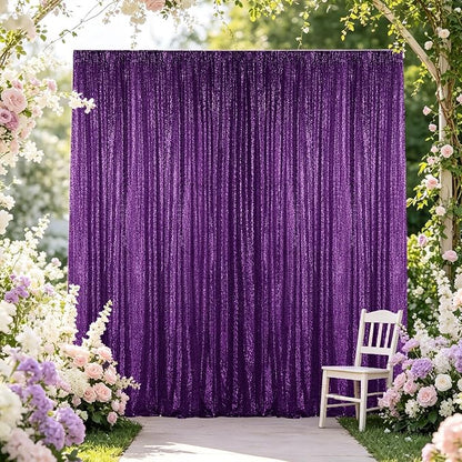 Hahuho Purple Sequin Backdrop Curtain, Party Decoration（2 Panels, 4FT x 8FT - Image 3