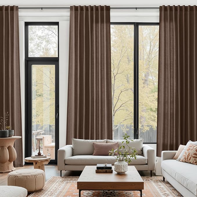 Cappuccino Linen Curtains for Living Room 126 Inches Long Light Filtering Semi by Nanspring