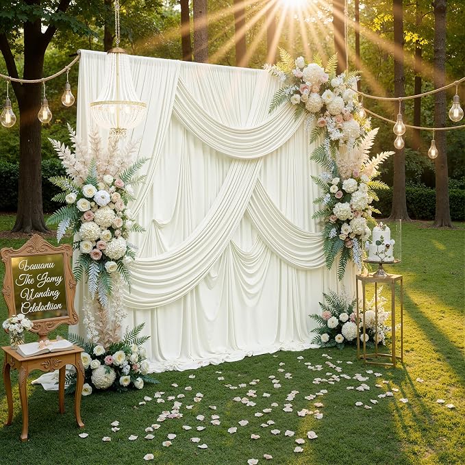 20ft x 10ft Wrinkle Free Ivory Backdrop Curtains - Image 5
