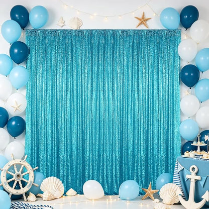 Hahuho Turquoise Sequin Backdrop Curtain, Party Decoration（6 Panels, 2FT x 8FT - Image 3