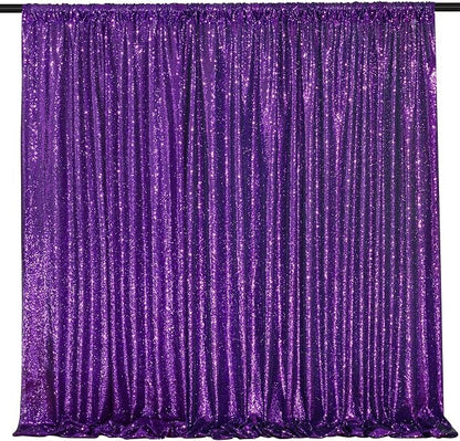 Purple Sequin Backdrop 2 Pcs 5FTx10FT Wedding Glitter Curtain Backdrop Arch - Image 6