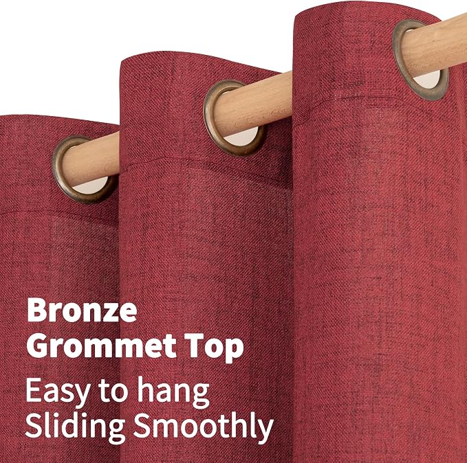 YoungsTex Burgundy Red Linen Curtains 40 Inch Length, Short Light Filtering - Image 4