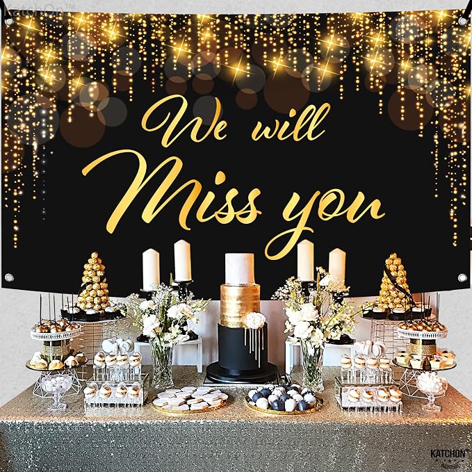 KatchOn We Will Miss You Banner Black and Gold 72x44 Inch | Black and Gold We - Image 3