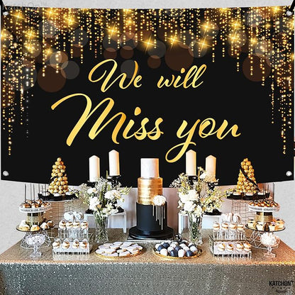 KatchOn We Will Miss You Banner Black and Gold 72x44 Inch | Black and Gold We - Image 3