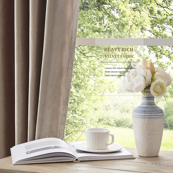 BULBUL Taupe Velvet Blackout Curtains 63 inches - Image 4