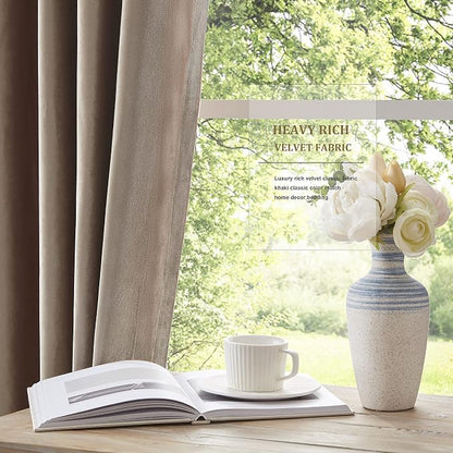 BULBUL Taupe Velvet Blackout Curtains 63 inches - Image 4