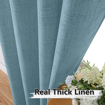 Tollpiz Linen Curtains Bedroom Rod Pocket Semi Sheer Curtain Burlap Light - Image 3