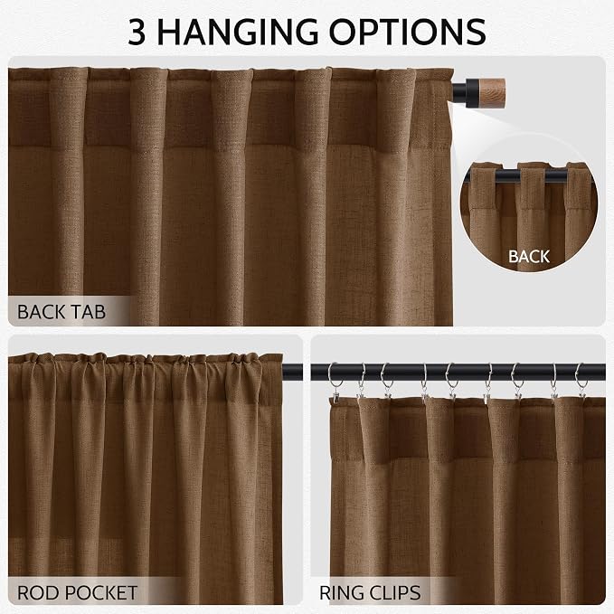 Tobacco Brown Linen Curtains 72 inch Length - Image 2