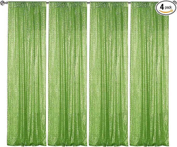 Sugargirl Apple Green Sequin Backdrop Curtain 4 Panels 2FTx8FT Glitter Apple by Sugargirl