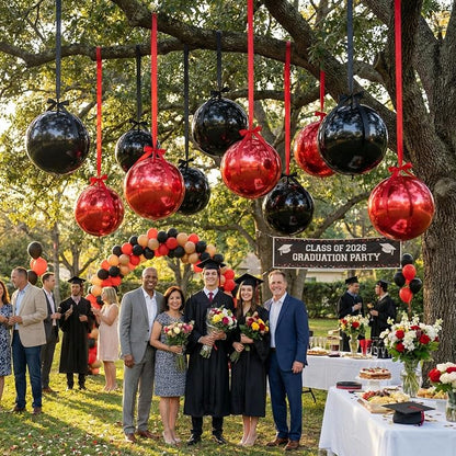 Jenaai 30 Pcs Black Red Round Foil Balloons - Image 7