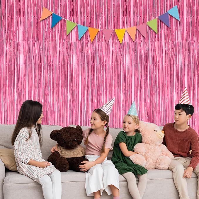 2 Pack Pink Party Decorations, 3.28 FT x 7.05 FT Pink Backdrop, Metallic Tinsel - Image 5