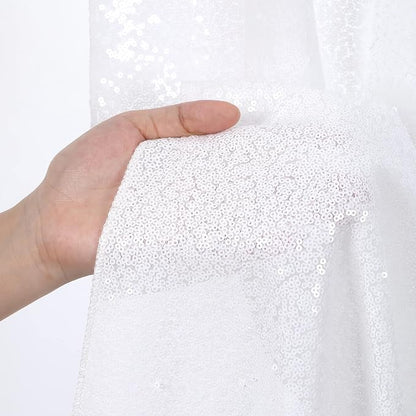 White Sequin Backdrop Curtains 2 Pcs 3.3ftx8ft Sparkle Backdrop Fabric | - Image 2
