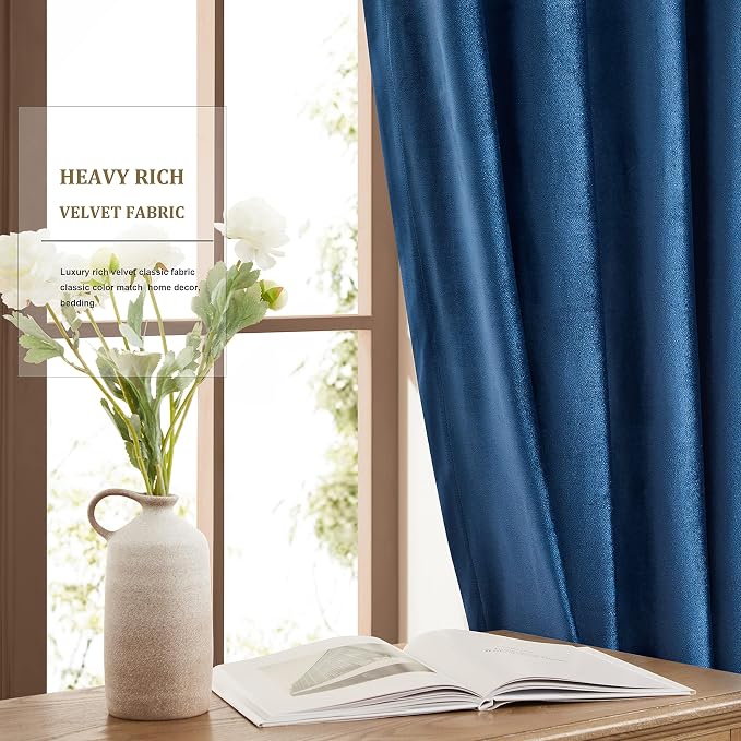 BULBUL Velvet Navy Blue Blackout Curtains 102 inches - Image 5