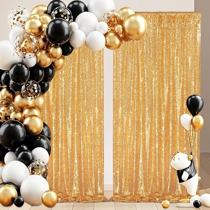 Gold Sequin Backdrop Curtains-1 Panel 5FTx8FT Gold Backdrop - Image 6