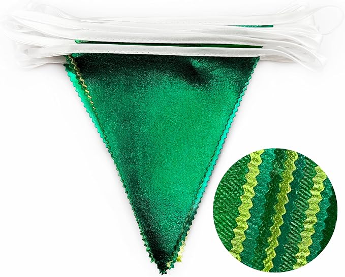 Gradient Green Party Decorations Metallic Fabric Ombre Green Triangle Pennant - Image 3
