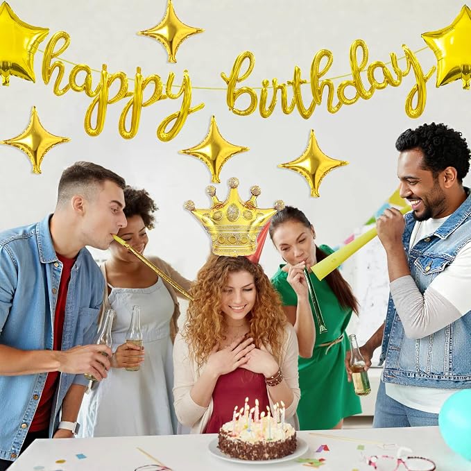 Gold Happy Birthday Balloons Banner 18 Inch Script/Cursive Foil Mylar Letter - Image 4