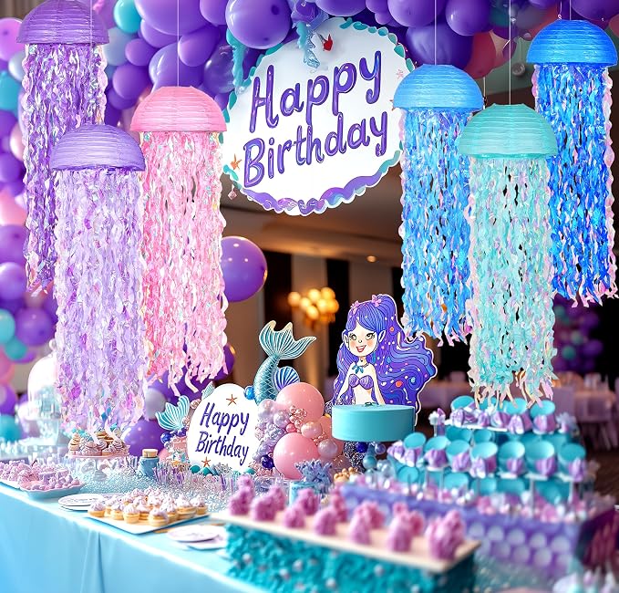OBXT 10" Mermaid Jellyfish Lanterns – Pink Purple Blue Decorations - Image 2