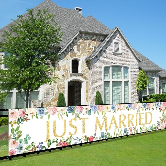Just Married Banner Backdrop by Joyiou