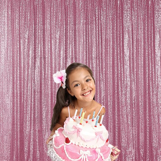 Sugargirl Pink Sequin Backdrop Curtain 2 Panels 2FTx8FT Glitter Pink Background - Image 4