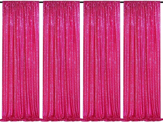 Fuchsia Sequin Backdrop Drapes 4 Panels 2FTx8FT Glitter Backdrop Curtains | by QueenDream