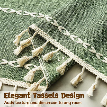 Sutuo Home Boho Door Curtains for Doorway Patio, Bohemian Linen Tassles Light - Image 2