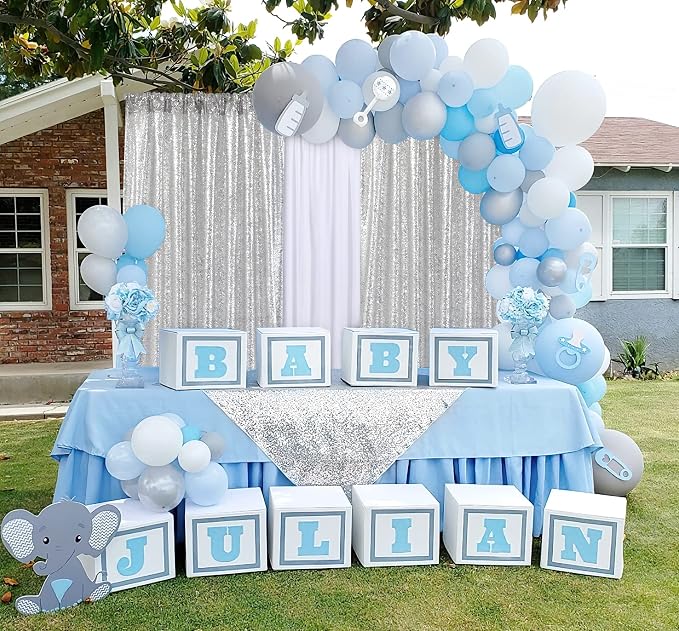 Silver Sequin Backdrop Curtains 4 Pcs 2ftx8ft Glitter Shimmer Fabric | Sparkly - Image 5