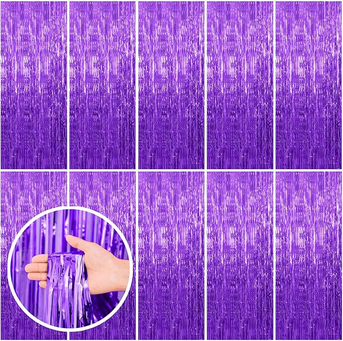 10 Pack Purple Backdrop Tinsel Streamers Foil Fringe Backdrop Halloween Party by BOMSI