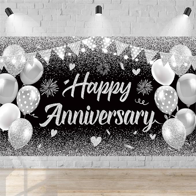 Black Silver Happy Wedding Anniversary Banner by Unknown