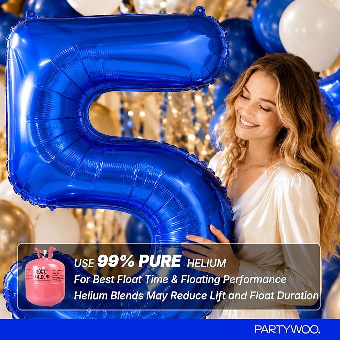 PartyWoo Number Balloons 40 Inch Blue Number 5 Kit - Image 5