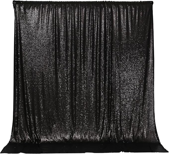 PartyDelight Black Sequin Backdrop 8x8ft Sparkly Photo Curtain | 4 Inch Rod - Image 2