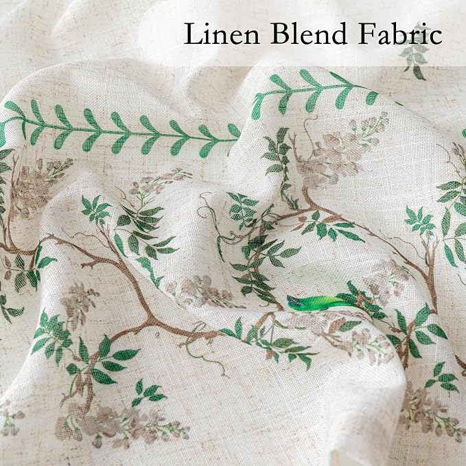 MYSKY HOME Boho Curtains for Living Room Linen Blend Leaf Bird Printed Curtains - Image 4