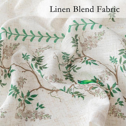MYSKY HOME Boho Curtains for Living Room Linen Blend Leaf Bird Printed Curtains - Image 4