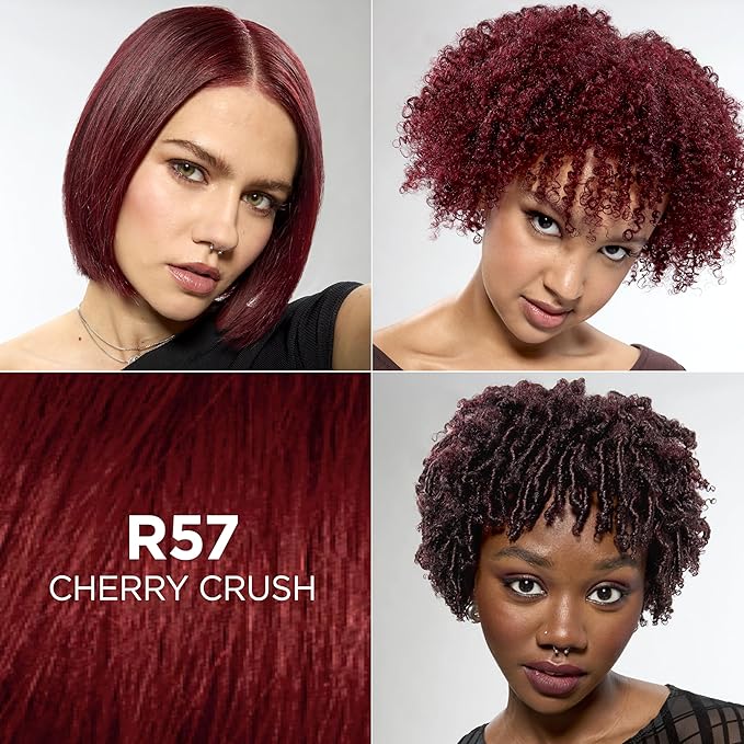 L'Oreal Paris Feria Multi-Faceted Shimmering Permanent Hair Color, R57 Cherry Crush (Intense Medium Auburn), Pack of 2 Hair Dye Kit