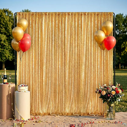 Gold Sequin Backdrop Curtain Panels Stage 2 Pieces 2FTx8FT Sheer Gold Curtains - Image 9